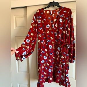 Xhilaration long sleeve rustic orange floral wrap dress in XL